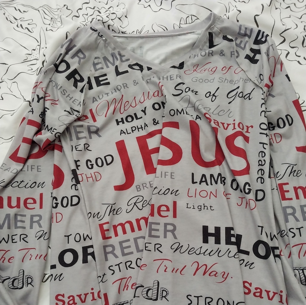 Beautiful  Jesus  long-sleeve  shirt gray/black/red  colors
